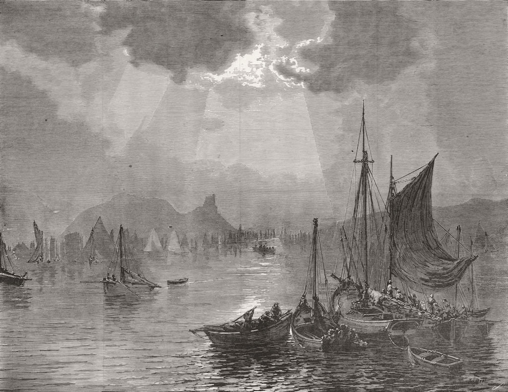SCOTLAND. Herring Fleet leaving Tarbert, Loch Fyne 1871 old antique print